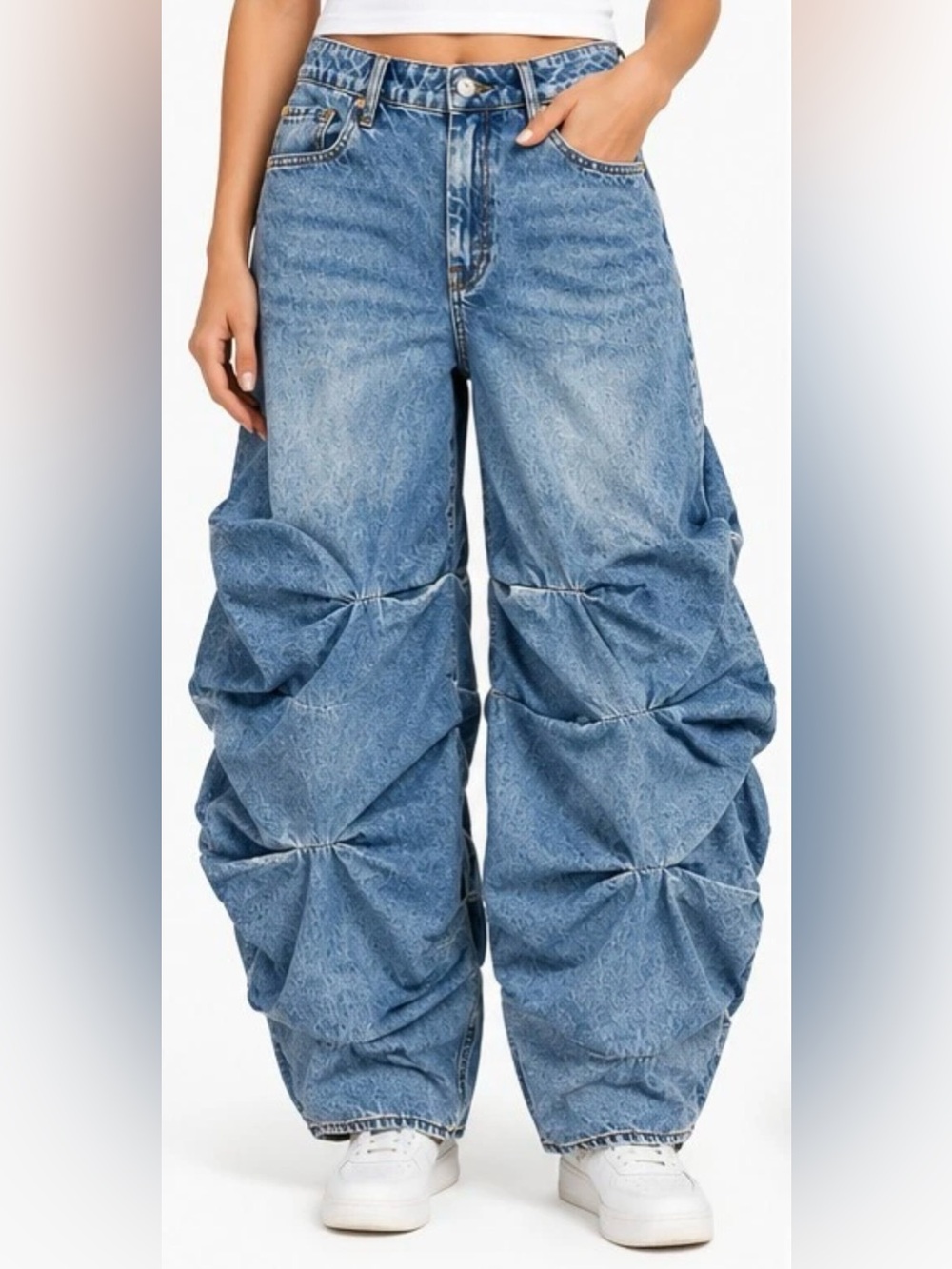 NWT Steve Madden Ruched Puddle Jeans Oxford Wash Denim Size 27 High Rise